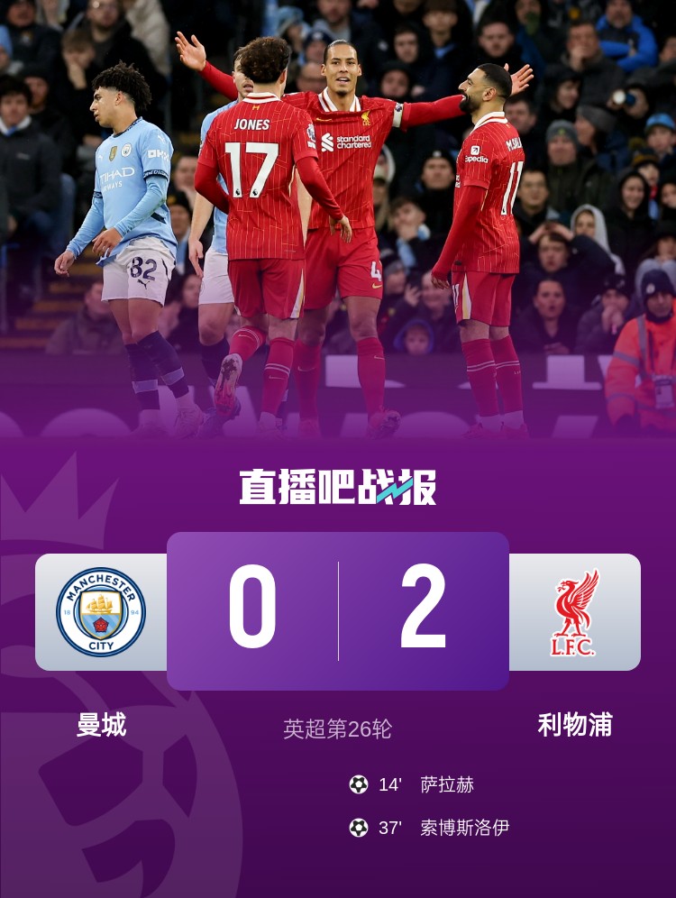 瓜式曼城第二次主場(chǎng)不敵利物浦，上次是在2017/18賽季歐冠淘汰賽